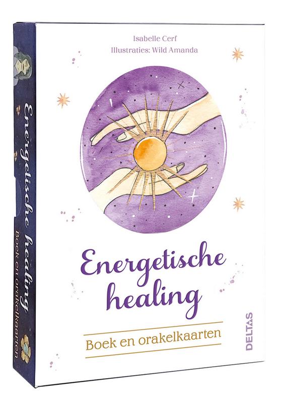 Deltas energetische healing boek en kaarten set, featuring colorful cover and healing symbols, designed for spiritual wellness.