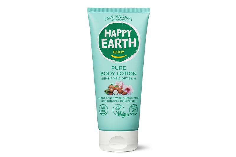 Happy Earth Bodylotion zacht 200ml bottle for moisturizing body care, featuring a simple, clean design with a pump dispenser.