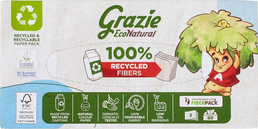 Pack of Grazie Natural tissues, 80 count, soft and disposable Zakdoeken en Tissues, ideal for gentle facial use.