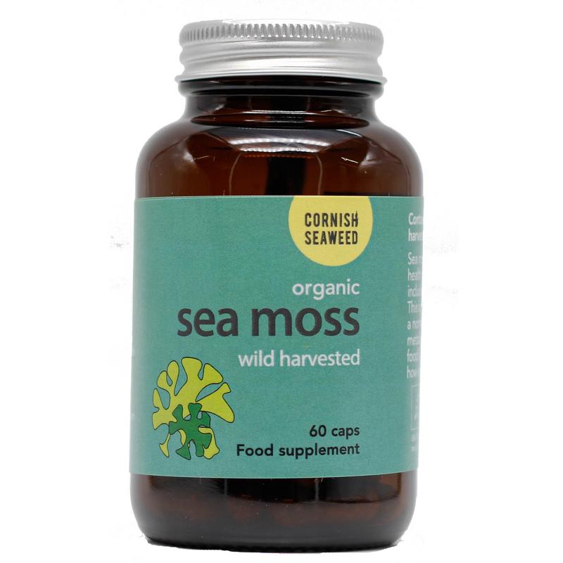 Cornish Seaweed Sea Moss bio capsules, dietary supplement with 60 capsules for supporting health and wellness.
