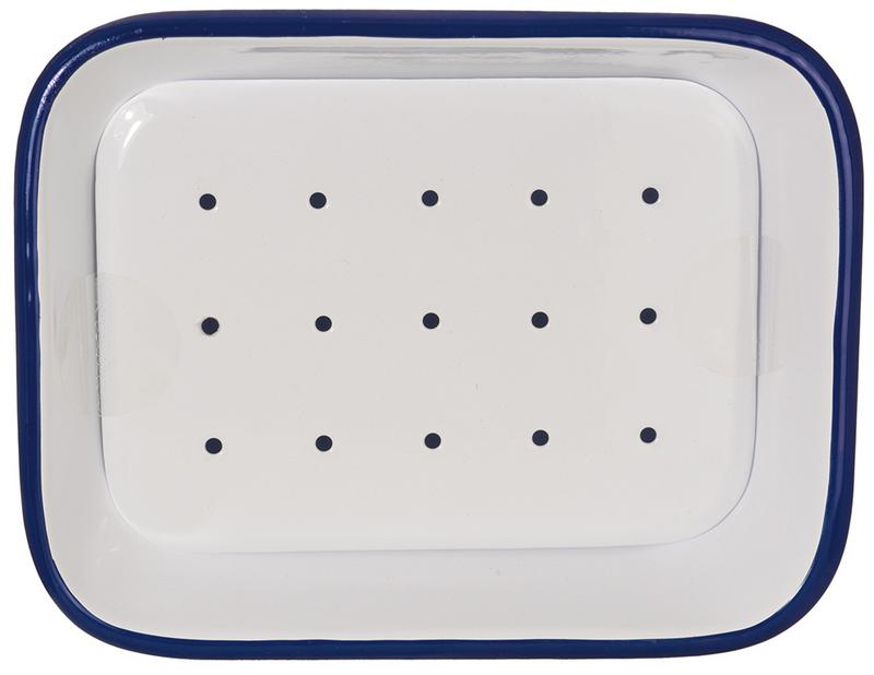 White and blue Tade ceramic soap dish with drip tray, ideal for bathroom or toilet use, featuring a classic design.