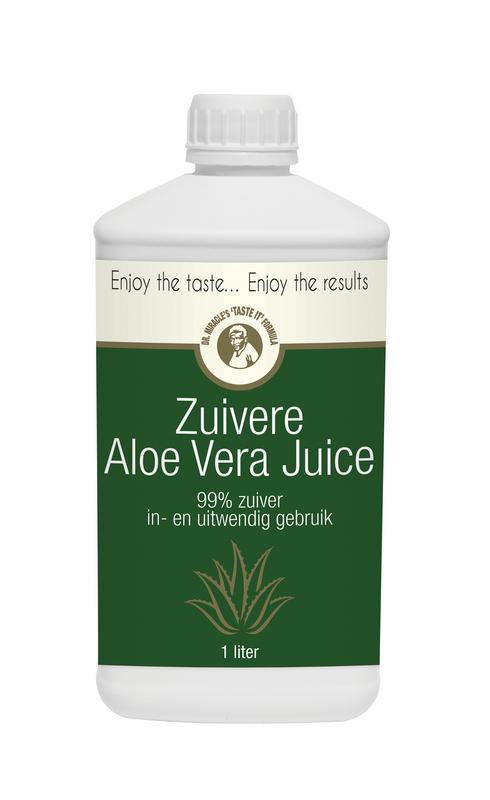 Dr. Miracle Zuivere aloe vera juice 99% in a 1-liter bottle, herbal supplement rich in aloe vera for health and wellness.