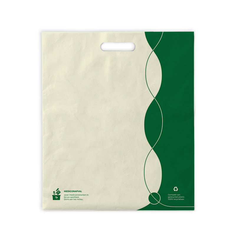 Brocacef LDPE draagtas with handgreep, 380x450mm, packaging material, stacked in bulk for retail use.