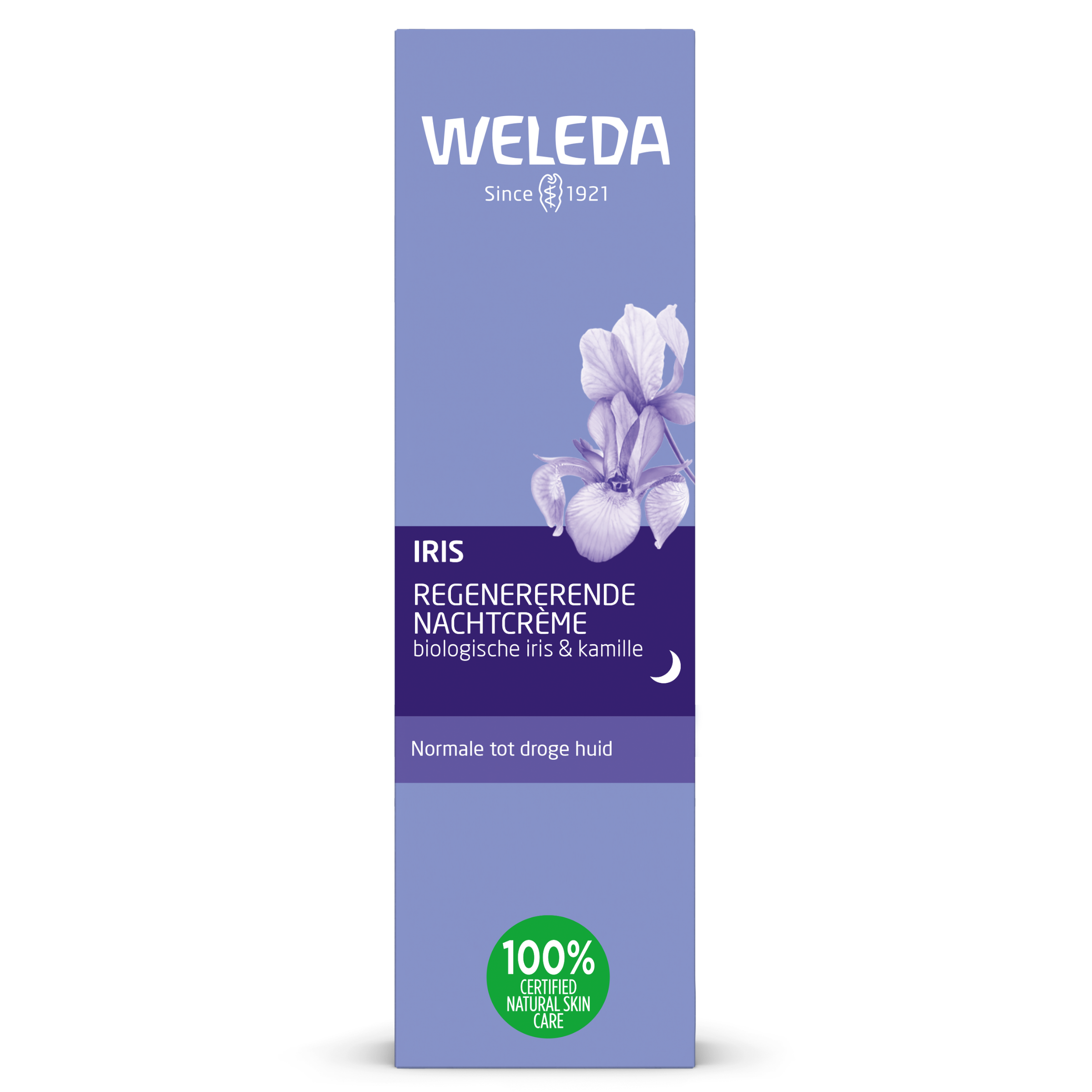 Weleda Iris regenerating night cream in a 30ml jar, facial skincare product with a sleek design and natural ingredients.