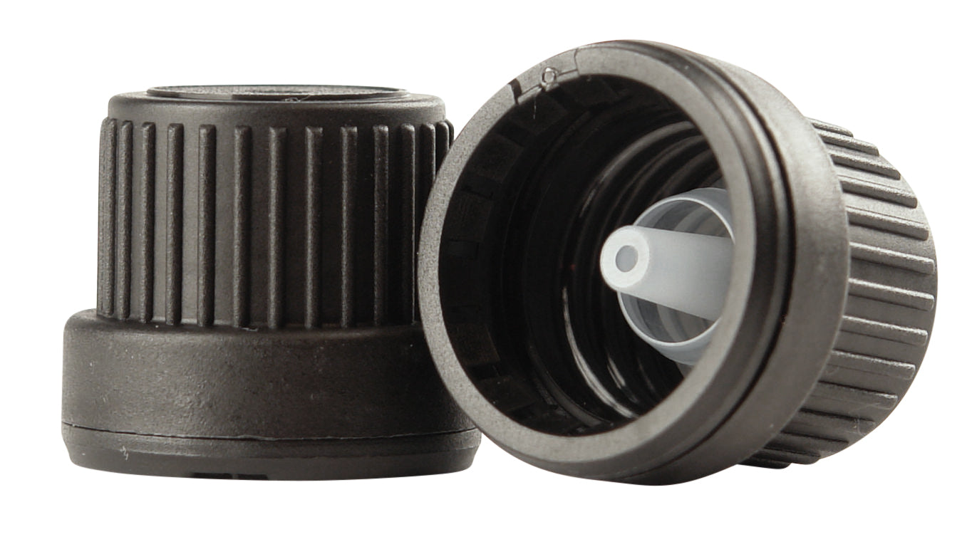 Black Helios Holland druppelaar packaging closure with guaranteesluiting, shown in a pack of 10 for secure product sealing.