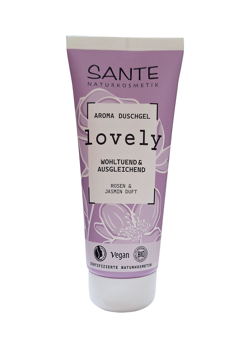 Sante Lovely Showergel 200ml bottle featuring a sleek design, perfect for daily use in the bathroom.