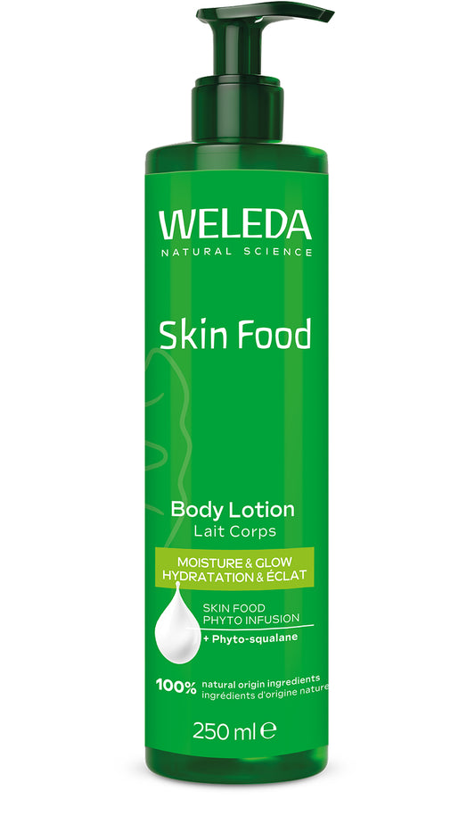 Weleda Skin Food body lotion 250ml bottle, moisturizing body care product with natural ingredients, for smooth skin.