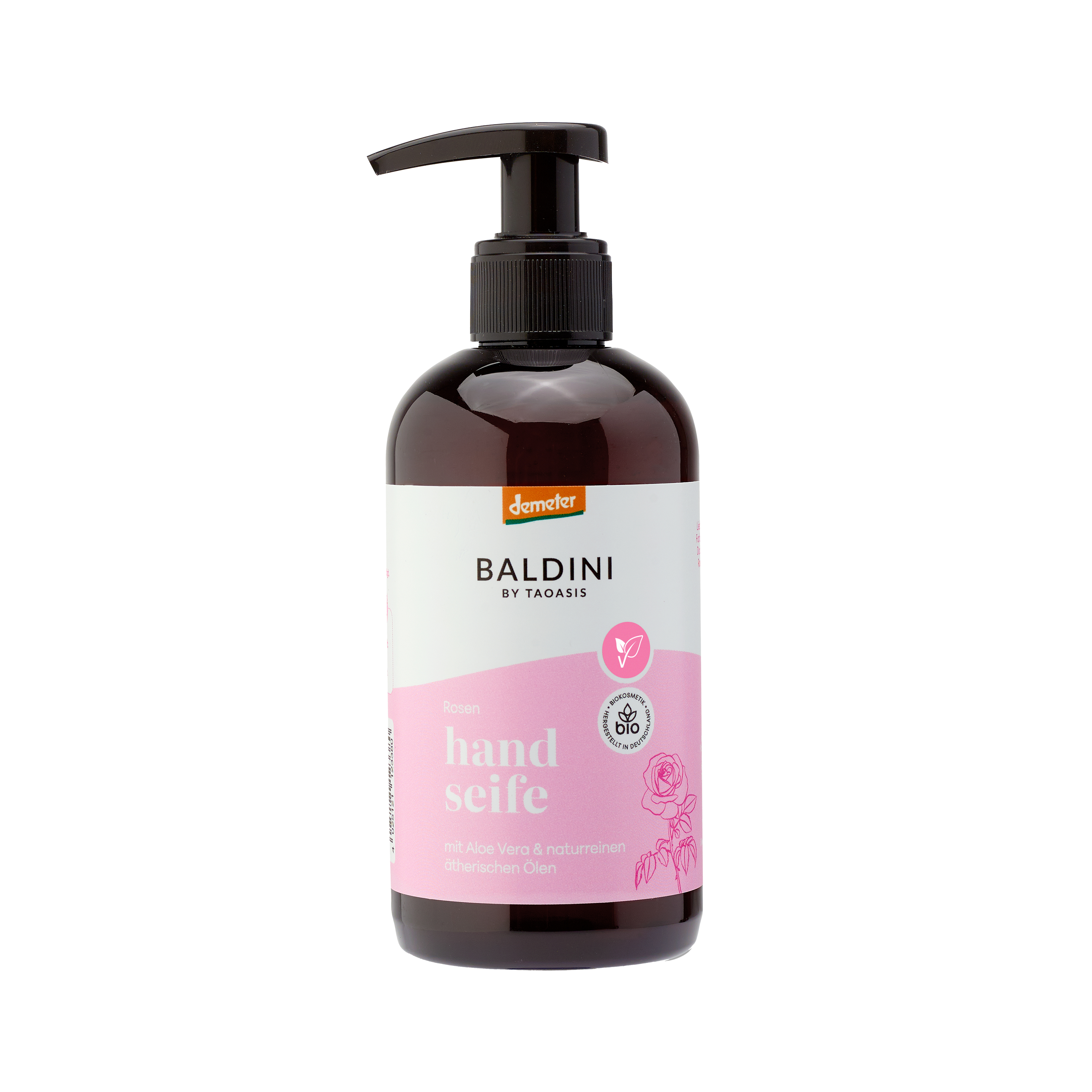 Baldini rose hand soap in a 250ml bottle, gentle hand care with a floral rose scent, suitable for daily use.