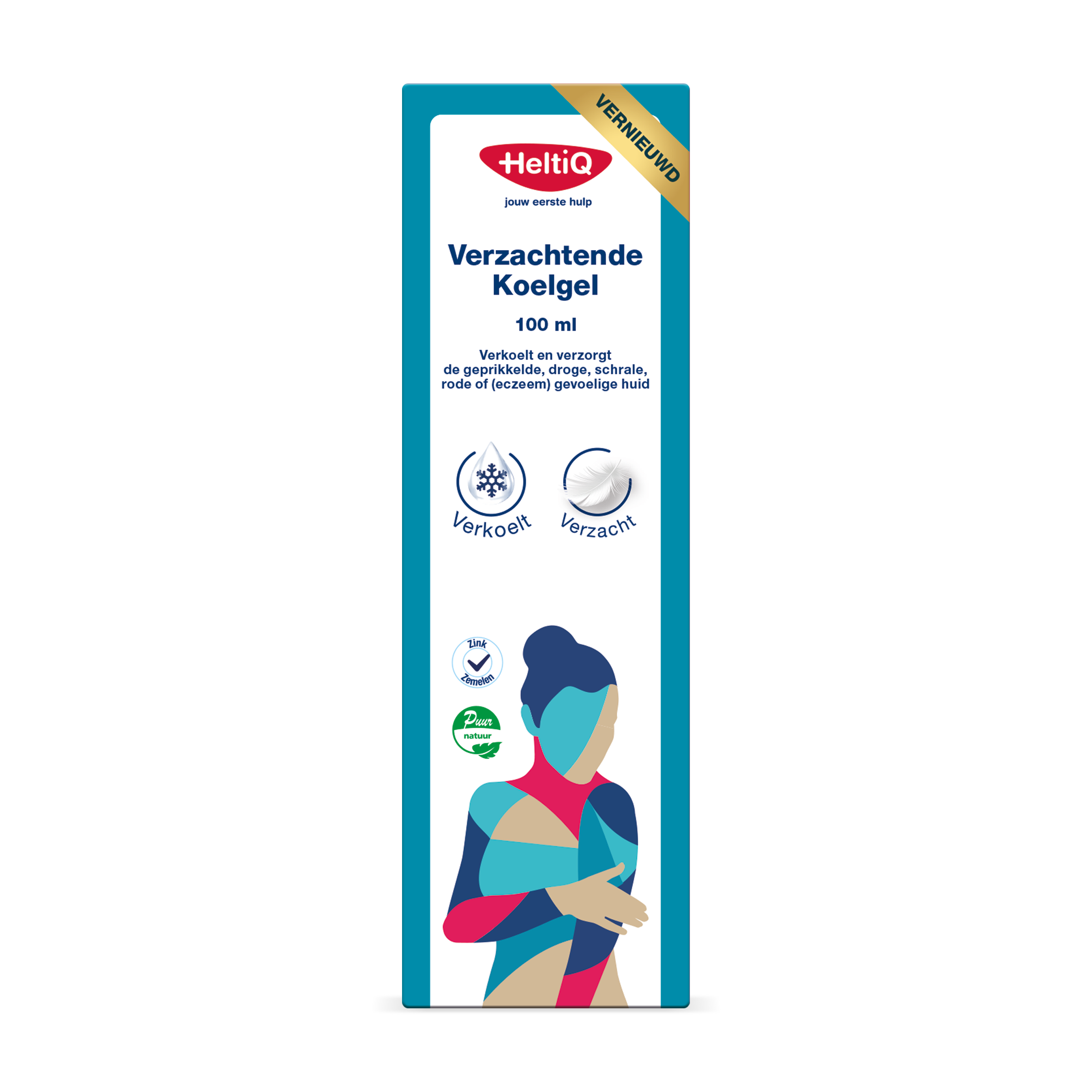 Heltiq Koelgel verzachtend for babies and toddlers, 100ml, soothing gel in a clear tube with blue and white packaging.