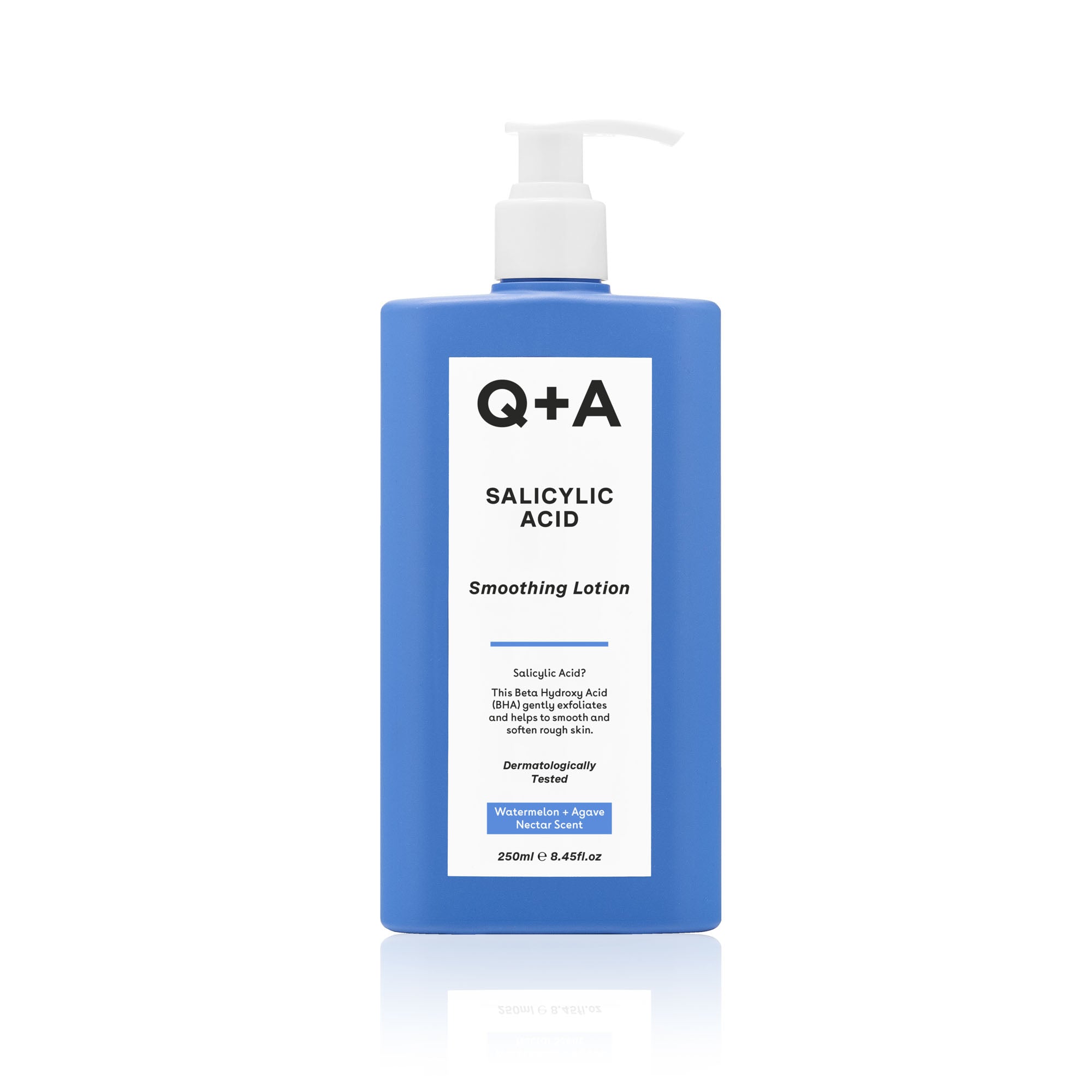 Q+A Salicylic Acid Smoothing Facial Lotion in 250ml bottle, skincare product for clear, refreshed skin