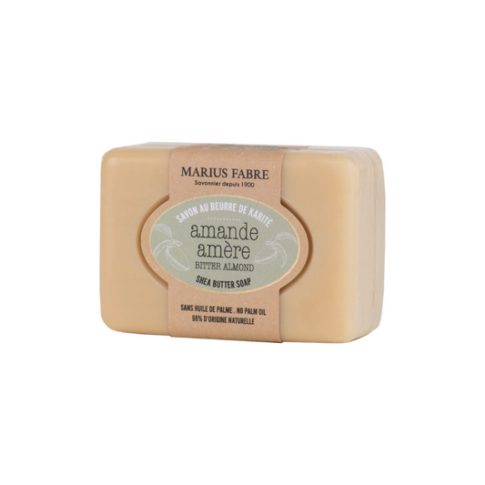Marius Fabre almond soap bar, 100g, natural skincare product with almond scent, wrapped in paper packaging.