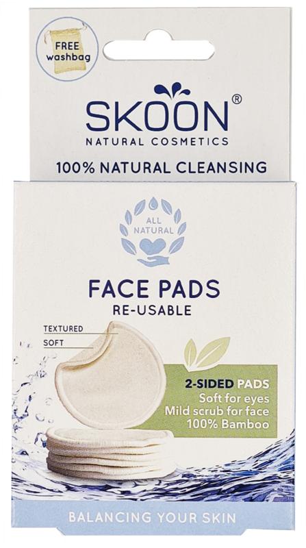 Reusable Skoon face pads, 2-sided skincare cloths, set of 7, soft and gentle for facial cleansing and skincare routines.