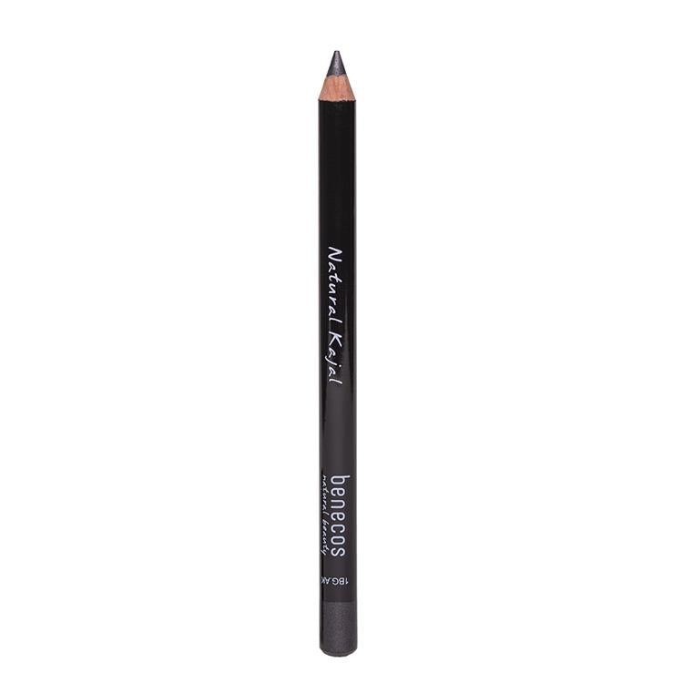 Benecos Natural Beauty kajal eyeliner in anthracite, showing the sleek black pencil with its cap removed for precise eye makeup application.