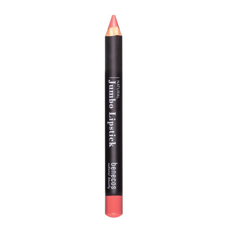 Benecos Natural Beauty jumbo lipstick in Apricot Affair, 3g, showcasing the vibrant orange shade and sleek makeup packaging.