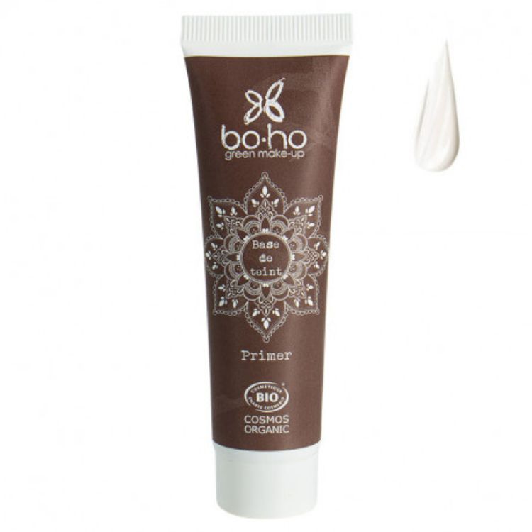 Boho green makeup Boho green makeup primer in 30ml, a natural makeup base with a green tinted formula in a sleek bottle.