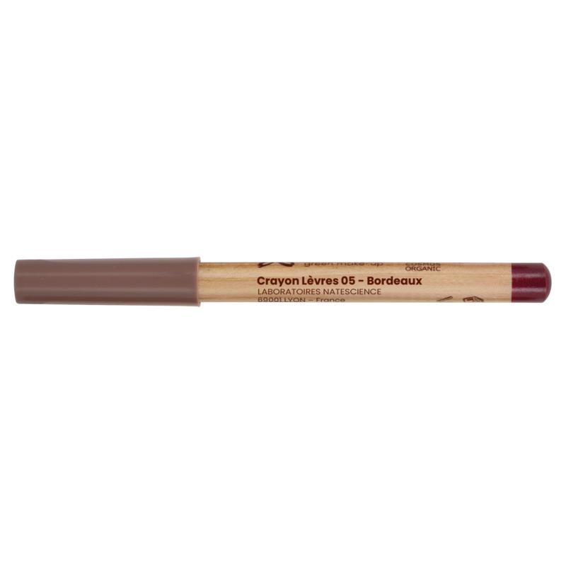 Boho green makeup Bordeaux lip pencil for lip care, showing the green and bordeaux-colored pencil on a white background.