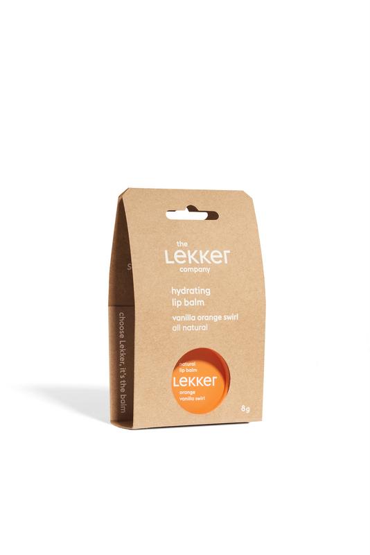 Lekker Company natuurlijke lippenbalsem met sinaasappel, 8 gram, verzorgende lipverzorging in oranje verpakking
