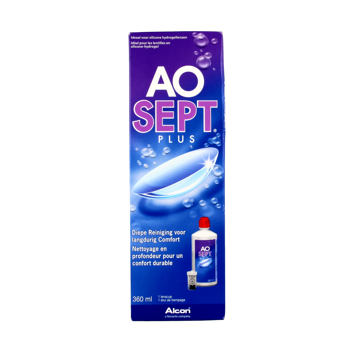 Aosept Plus eye care solution in a 360ml bottle, designed for effective eye hygiene and comfort.