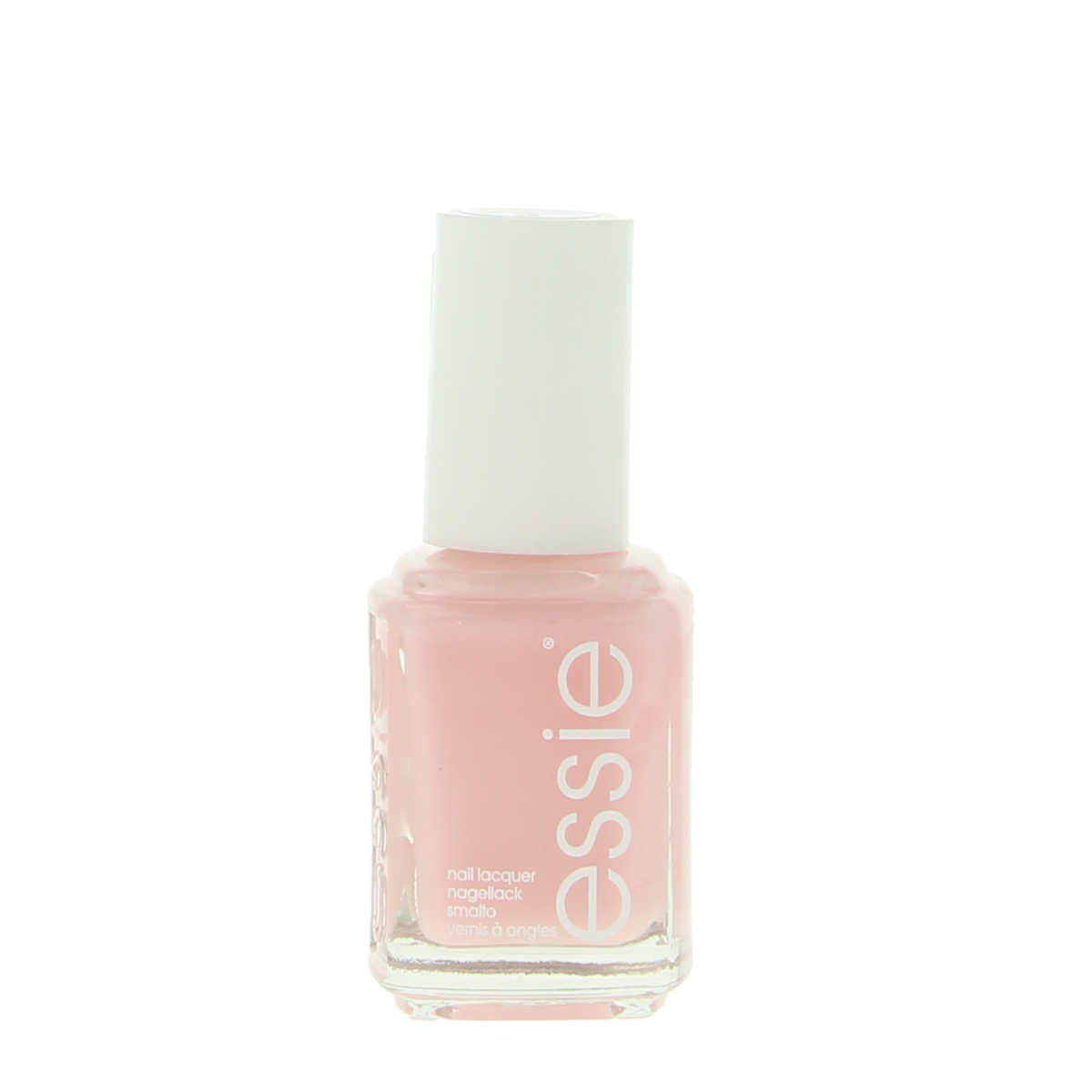 Essie Mademoiselle nail polish bottle, 13.5ml, with a clear glass container and white cap, showcasing the makeup product.