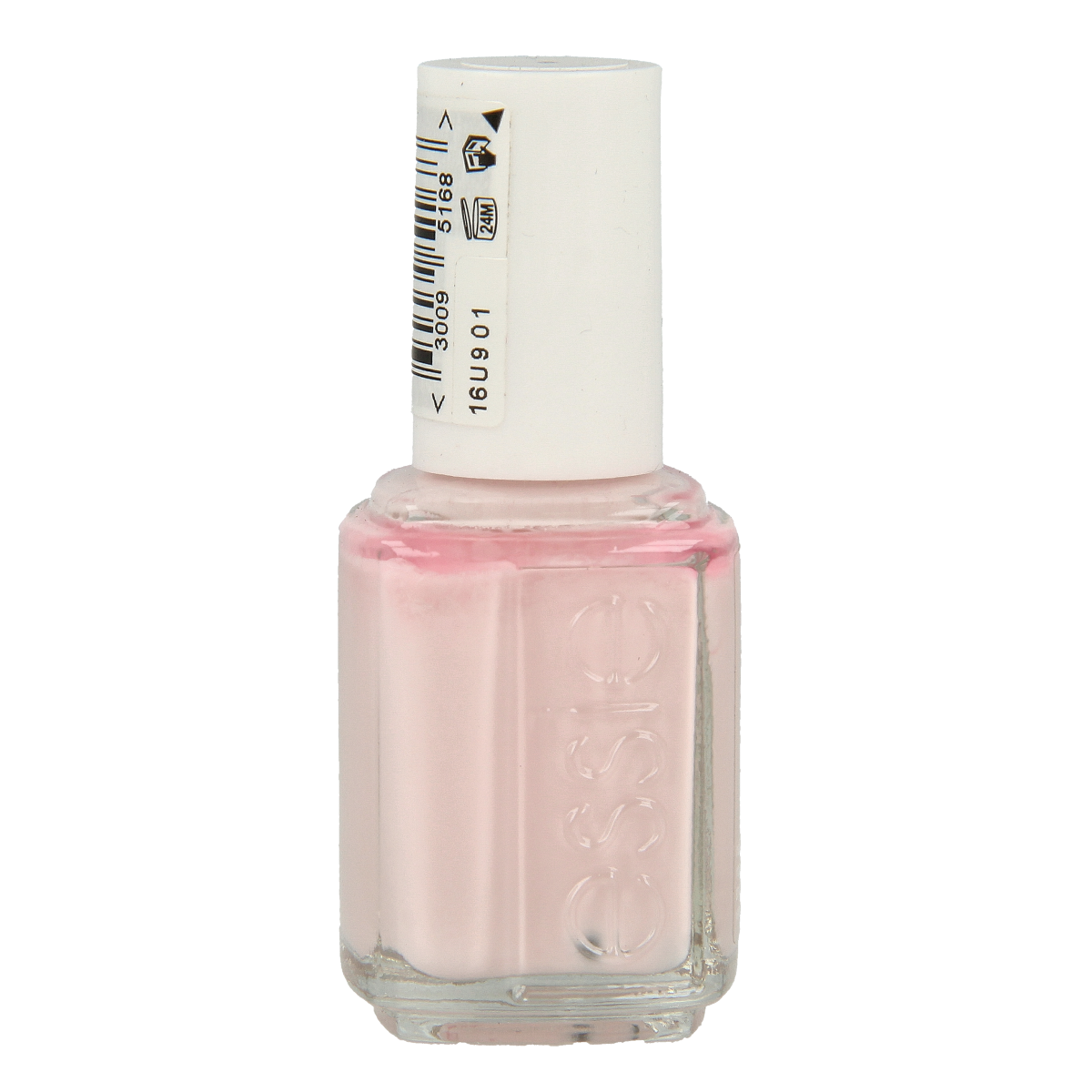 Essie Fiji nail polish bottle, 13.5ml make-up product with soft pink color and clear label, front view.
