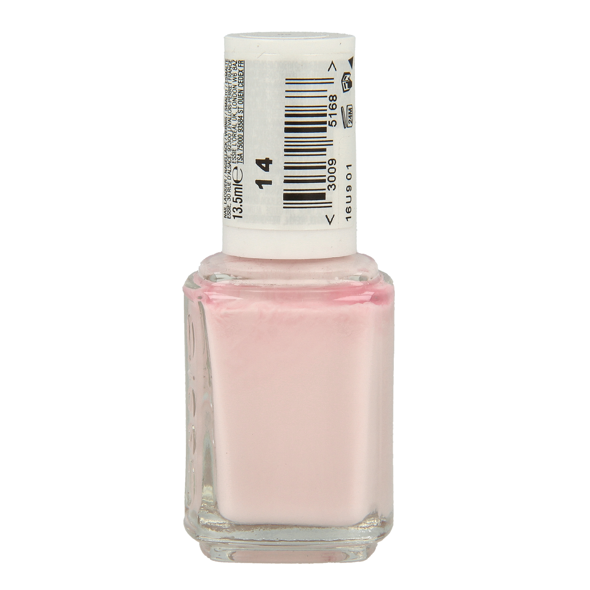 Essie Fiji nail polish bottle featuring 13.5ml of pastel pink make-up nail color in a clear glass bottle.