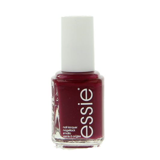 Essie Bahama Mama nail polish bottle, 13.5ml, with deep mauve color and sleek branding on the label.
