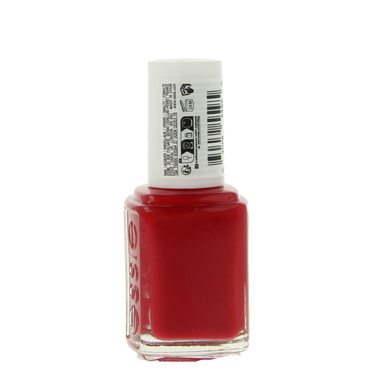 Essie 57 Forever Yummy nail polish bottle, 13.5ml, with bright pink color and sleek branding, makeup product for nails.