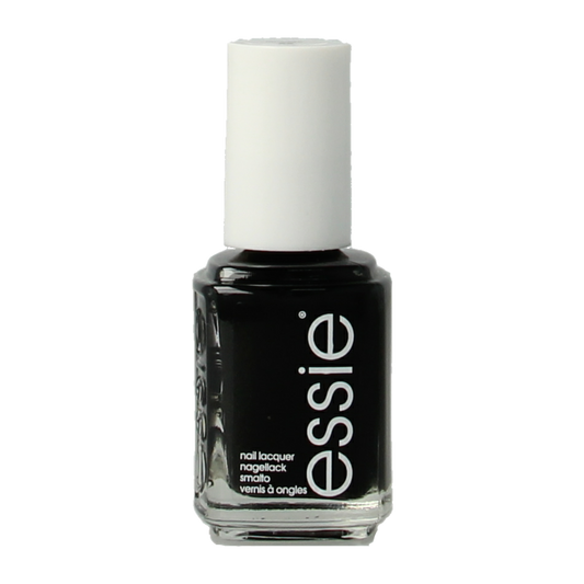 Essie Licorice nail polish bottle with black cap, 13.50ml, makeup product featuring a sleek black label and clear glass container.