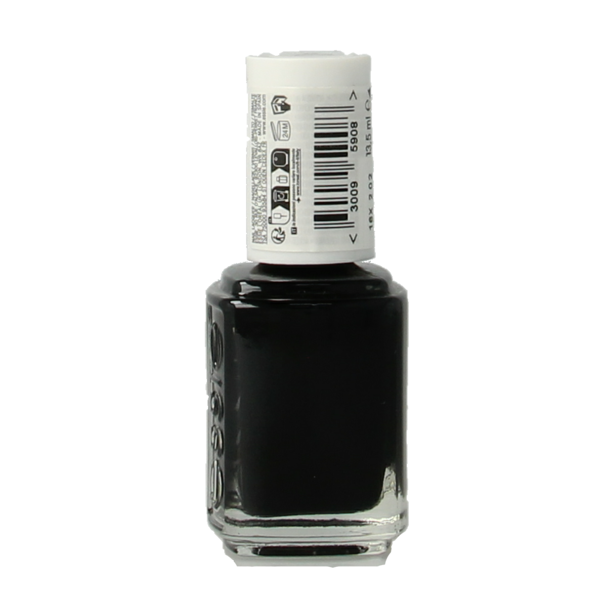 Essie Licorice makeup product in 13.5ml bottle, featuring a sleek black cap and clear label, designed for nail polish application.