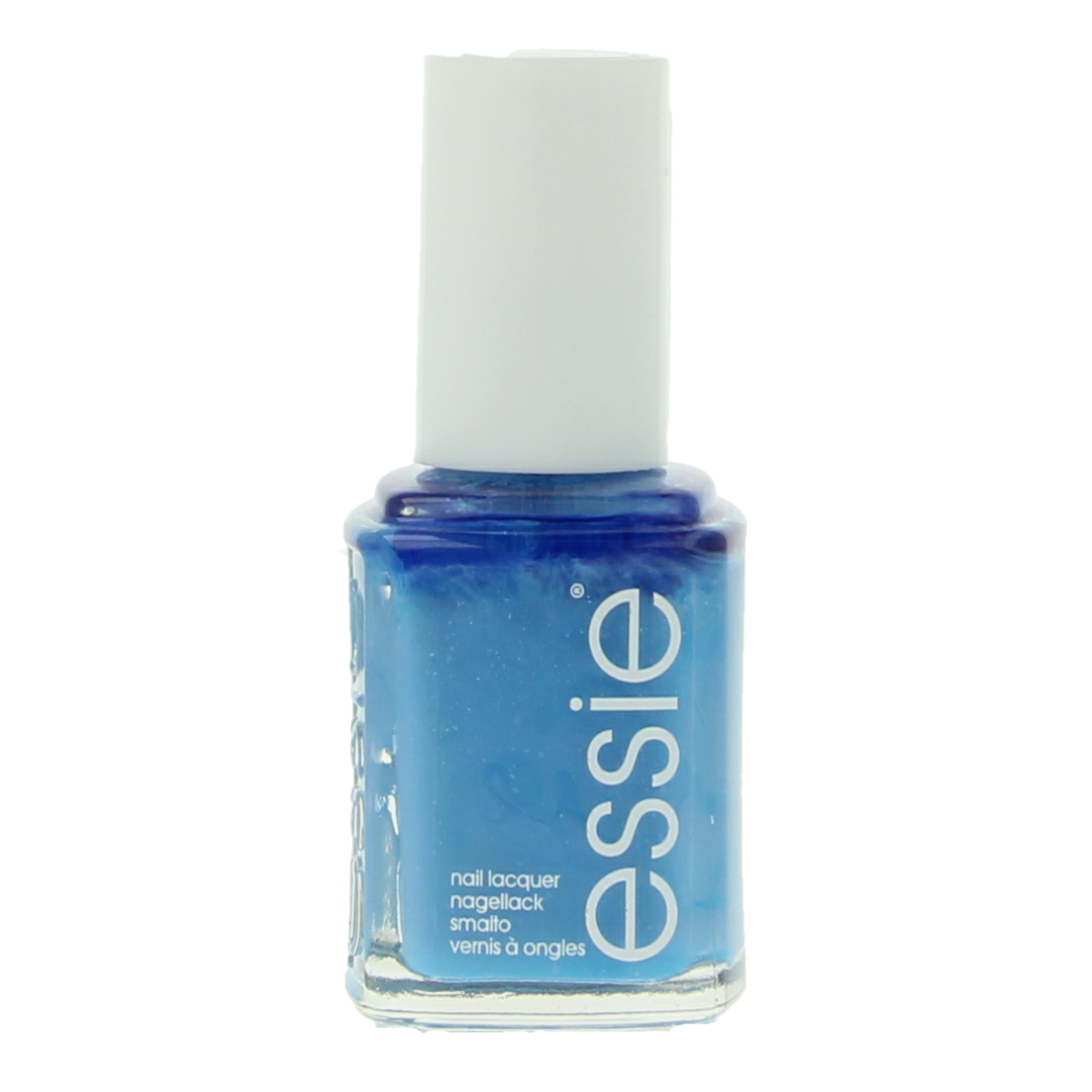 Essie Bikini So Teeny nail polish bottle, 13.50ml, with bright turquoise color and label visible.