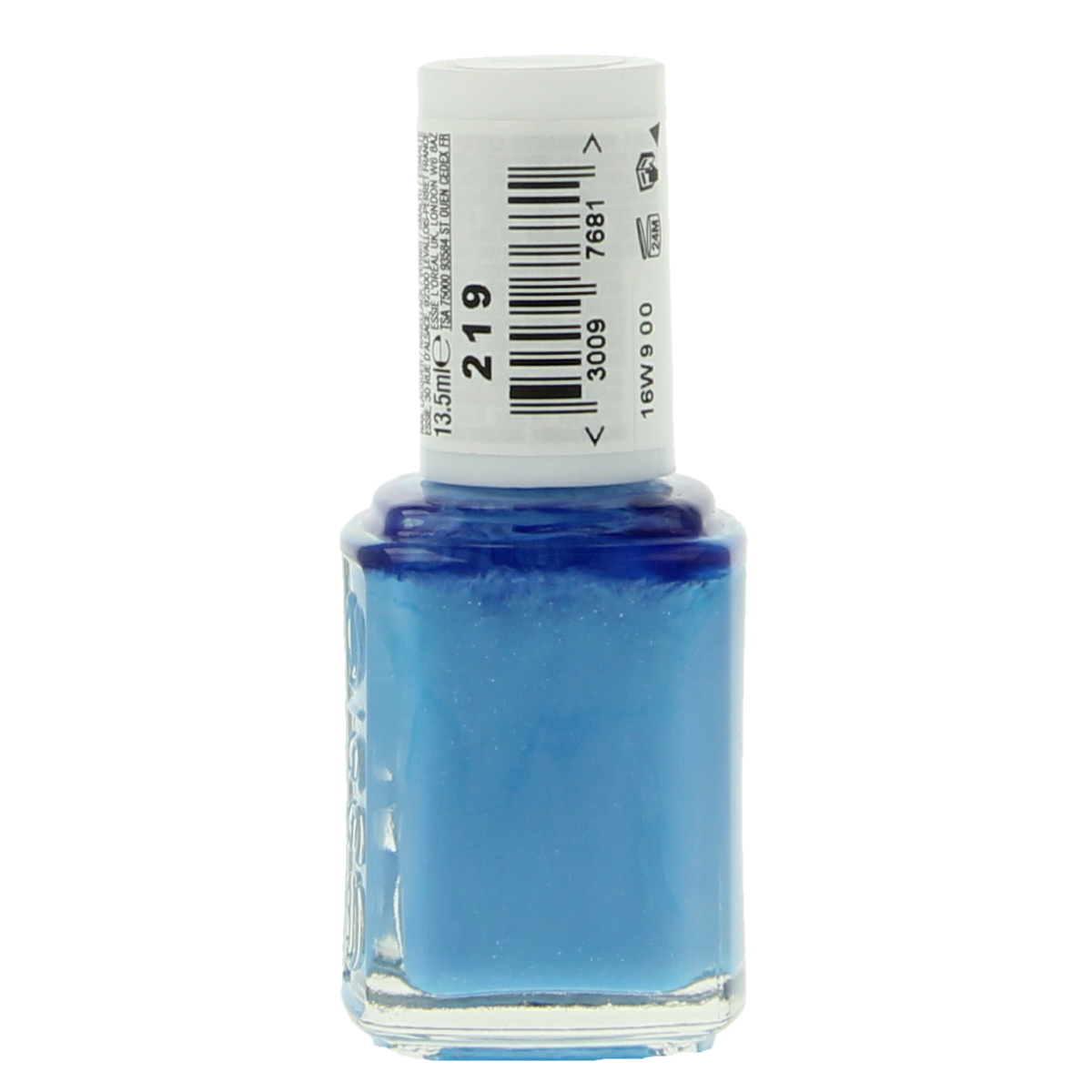 Essie Bikini So Teeny nail polish bottle, 13.50ml, in bright turquoise color, with the Essie brand label visible on the packaging.