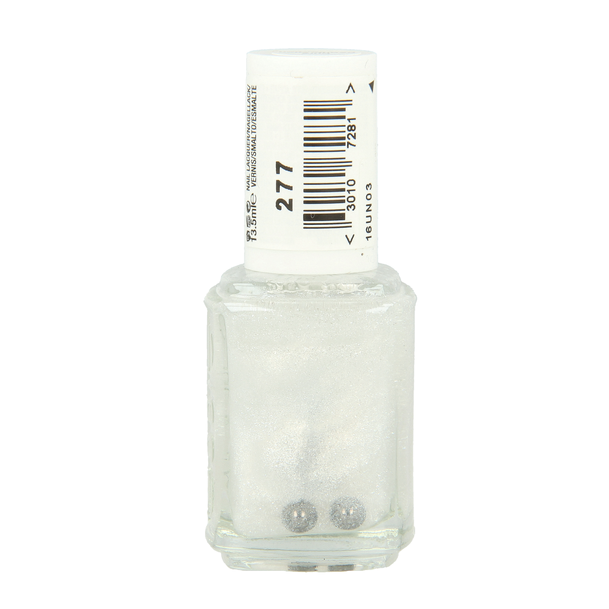 Essie Pure Pearlfection nail polish bottle, 13.5ml, with a clear glass container and white cap, showcasing the product label.