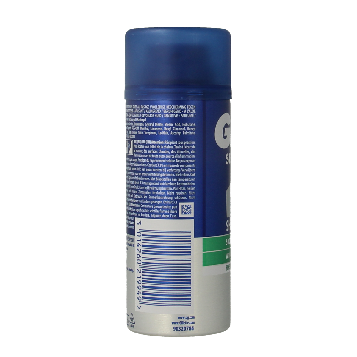 Gillette Series scheergel voor gevoelige huid, 75 ml, zachte scheer- en ontharingsgel in een witte tube.