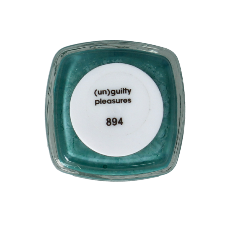 Essie 894 (Un)guilty pleasures 13.5ml makeup bottle with black cap and clear glass showing the nail polish inside.
