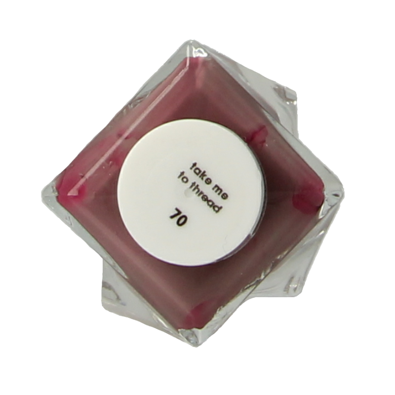 Essie Gel Couture nail polish in shade Take Me to Thread, 13.5ml bottle, with the brush and colorful nail polish visible.