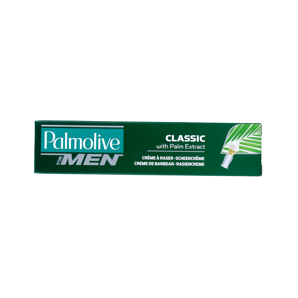 Palmolive Scheercreme tube for shaving and waxing, 100ml, with white and green packaging and product details visible.
