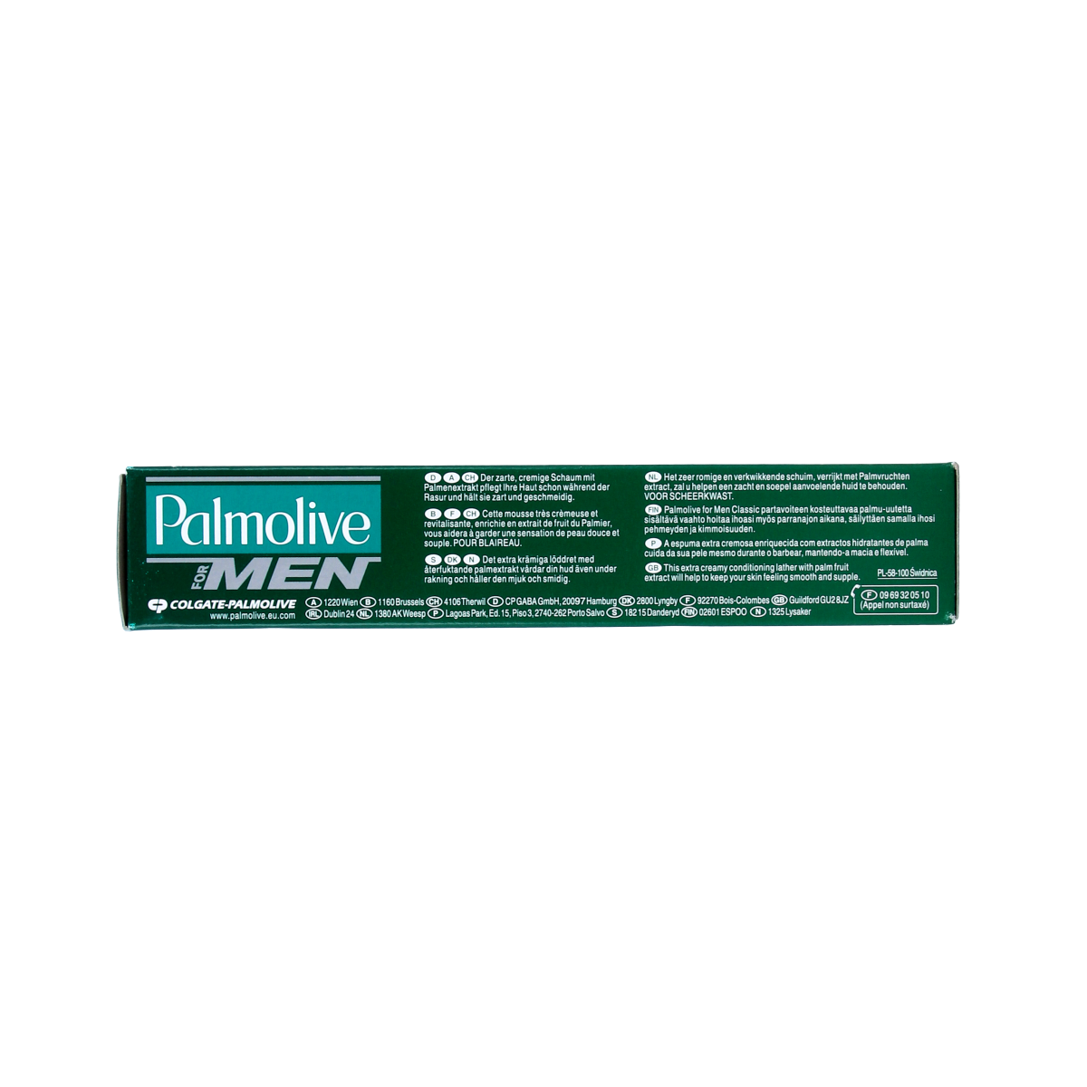Palmolive Scheercreme tube for shaving and hair removal, 100ml, with white and green packaging visible.