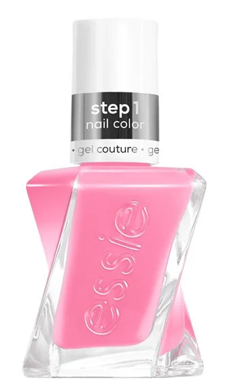 Essie Gel Couture nail polish in shade Haute to Trot, 13.5ml bottle, vibrant pink make-up product with shiny finish.