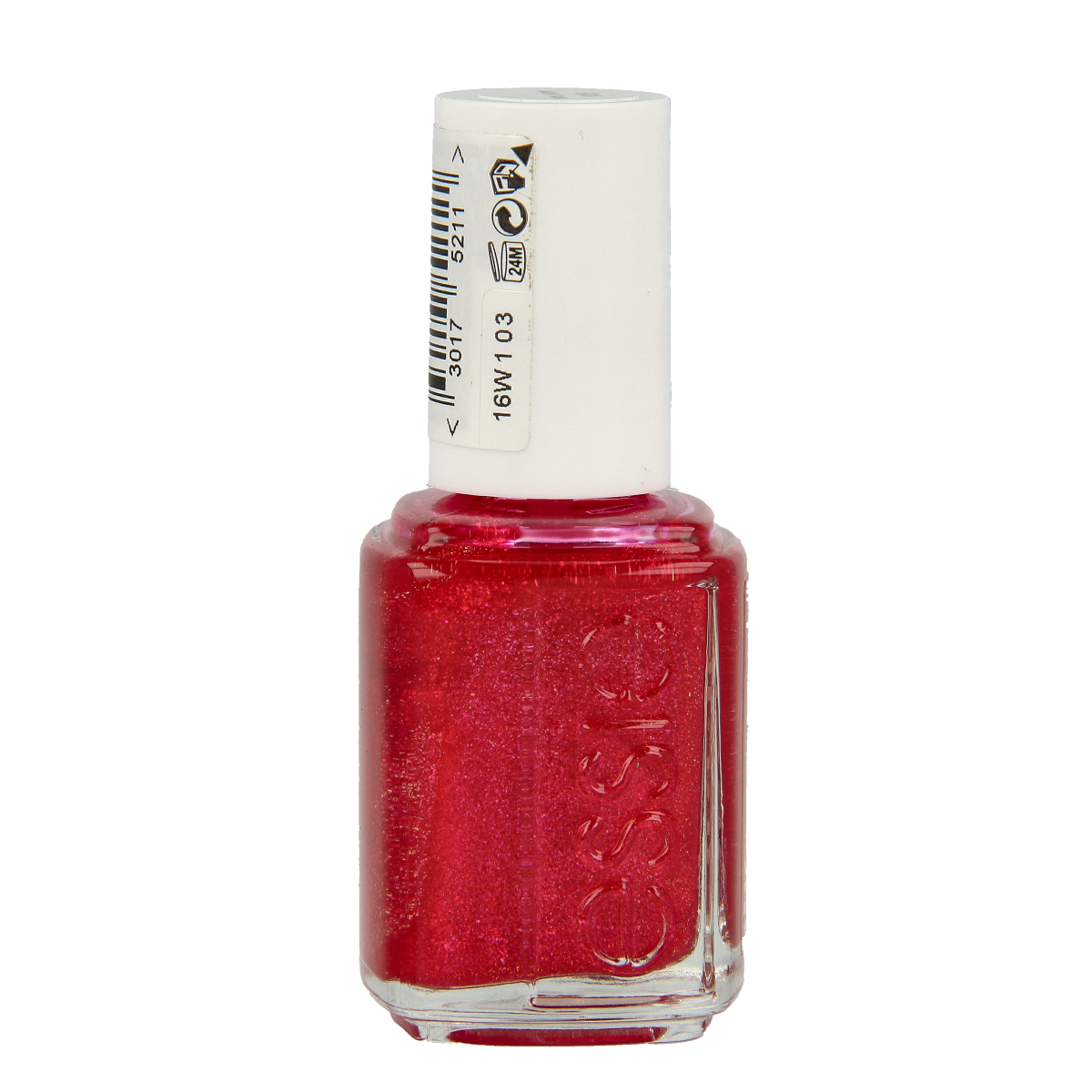 Essie Gifting shade 635 Lets Party nail polish bottle, 13.5ml, in a clear glass container with a black cap, ideal for festive nails.