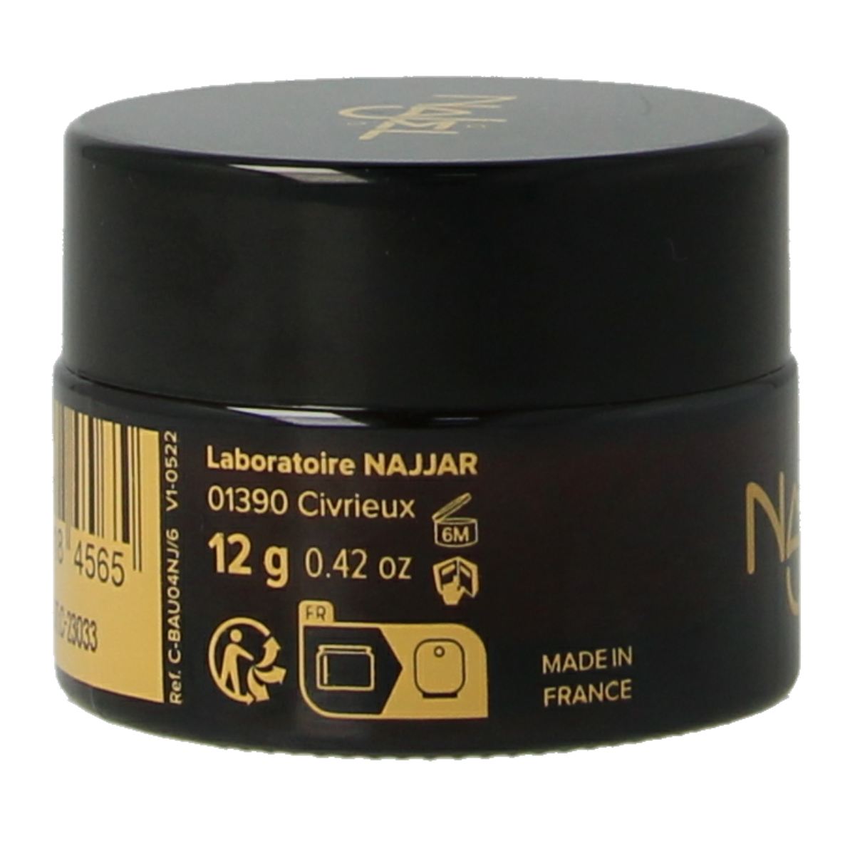 Najel Aleppo vanilla lip balm in a 12g container, nourishing lip care with natural ingredients and vanilla scent.