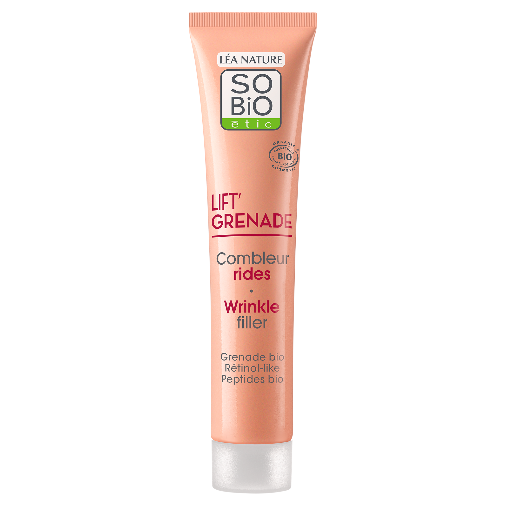So Bio Etic Lift Grenade eye and lip wrinkle filler tube, 15ml, featuring a sleek design and applicator for targeted skincare.