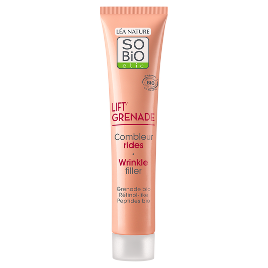 So Bio Etic Lift Grenade eye and lip wrinkle filler tube, 15ml, featuring a sleek design and applicator for targeted skincare.