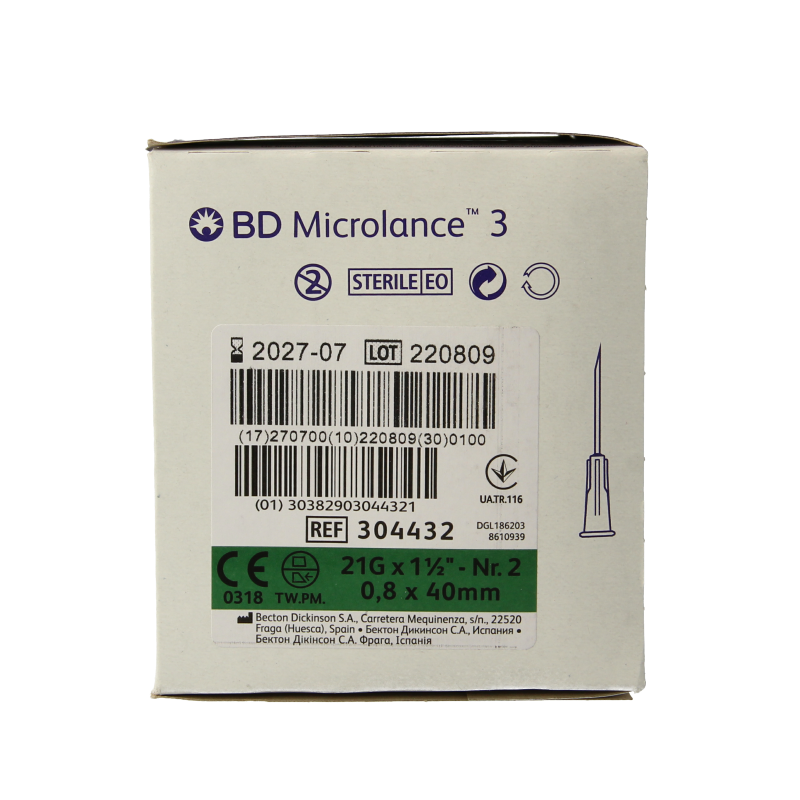 Becton Injectienaald B/D microlance 0.80 x 40 mm, sterile lancets and needles, 100 pieces for medical use