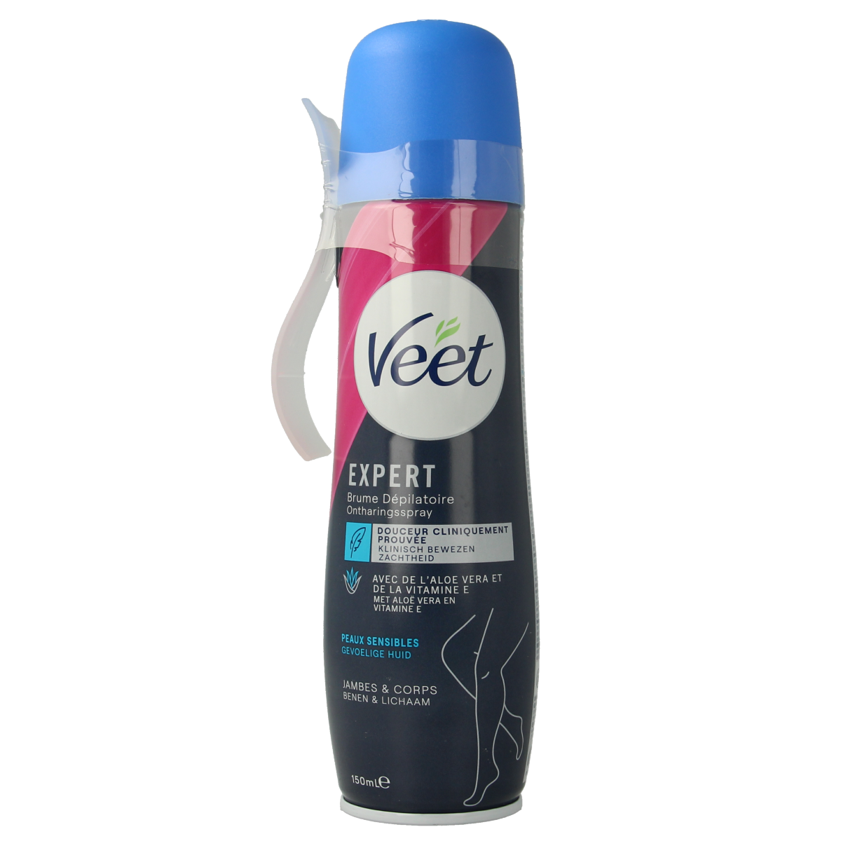 Veet ontharingsspray voor gevoelige huid, 150 ml, huidverzorgingsproduct voor scheren en ontharen, spray flacon.