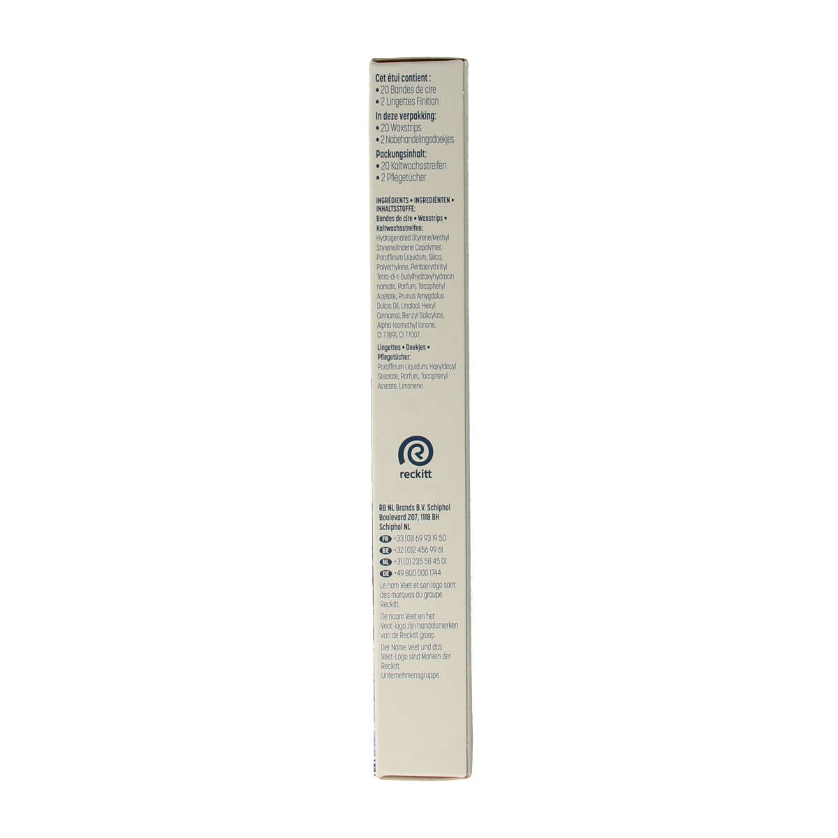 Veet cold wax strips for sensitive skin, 20-count, suitable for hair removal on face and body, easy to use and gentle.
