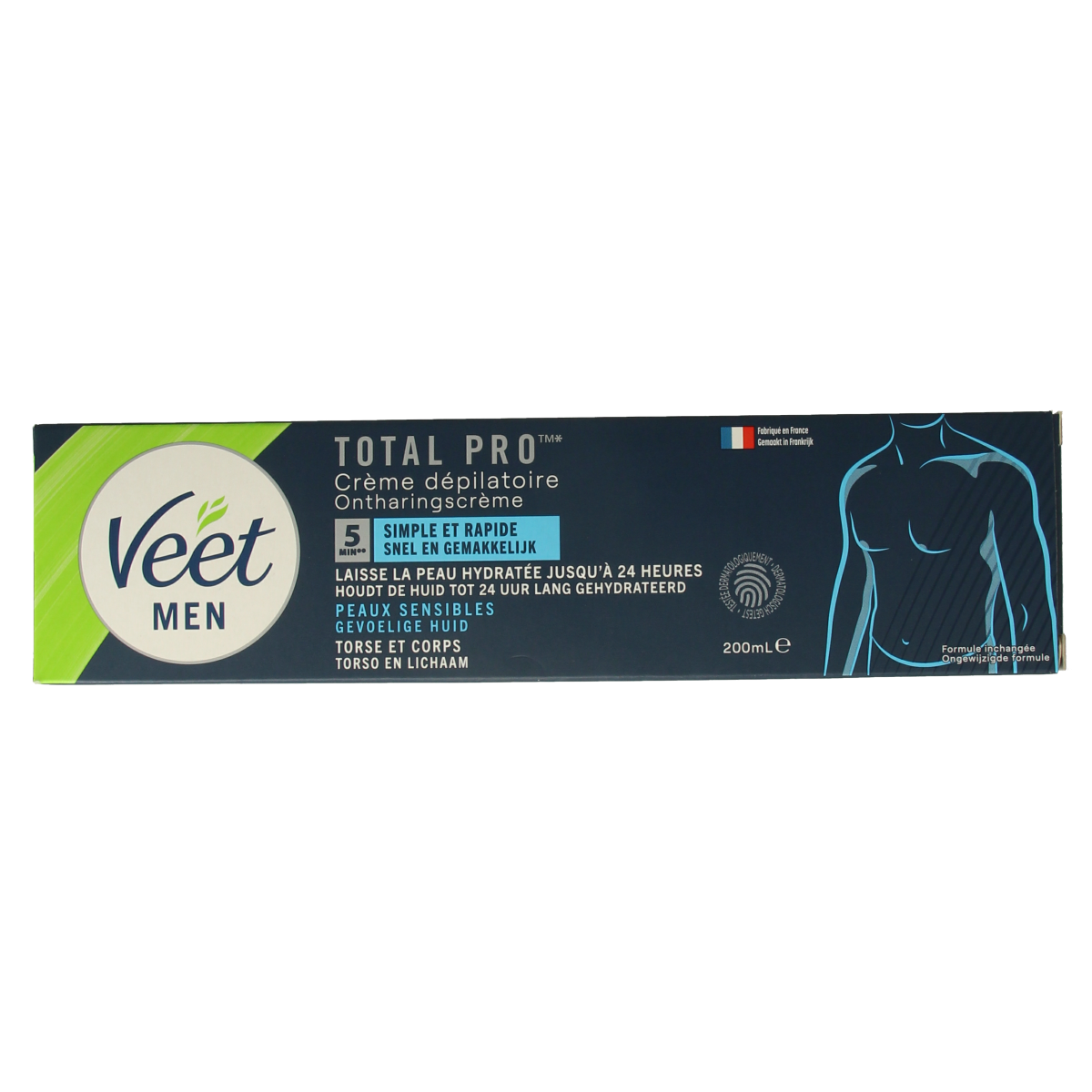 Veet Men sensitive hair removal cream in 200ml tube, designed for gentle shaving and hair removal for men.