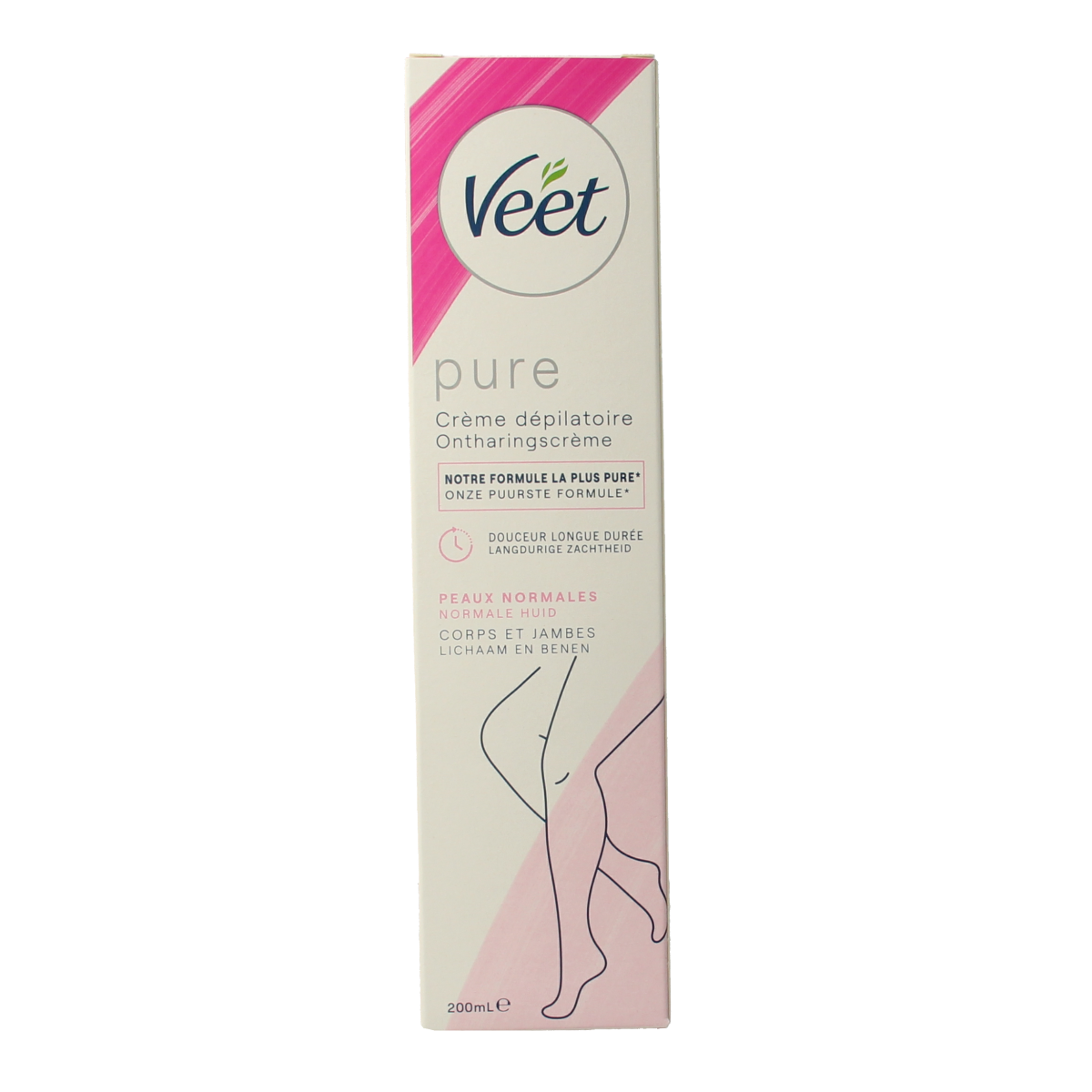 Veet Ontharingscreme voor normale huid in 200 ml, geschikt voor scheren en ontharen, met zachte huidverzorging.