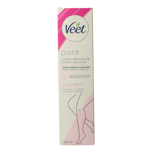 Veet Ontharingscrème voor normale huid, 200 ml, scheer- en ontharingsproduct met verzorgende formule.