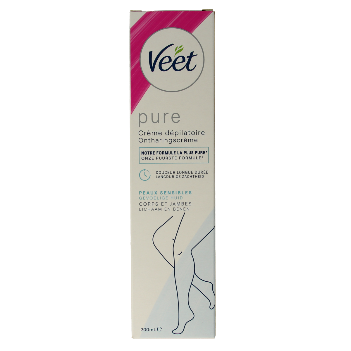 Veet sensitive skin depilatory cream 200ml for hair removal, shown in a tube with a smooth texture and gentle formula.
