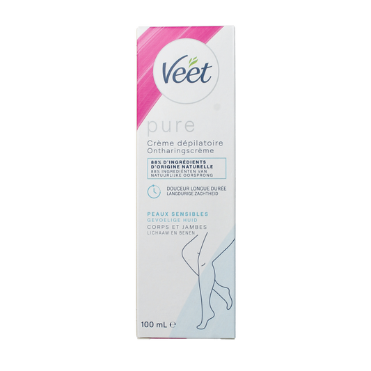 Veet Ontharingscreme voor gevoelige huid, 100 ml, scheer- en ontharingsproduct in een witte tube